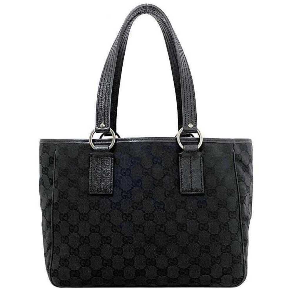 Gucci Tote Bag Black Silver Canvas Leather GG Shoulder Logo All over Business